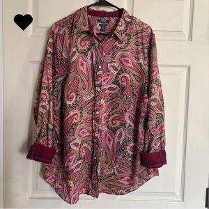 Chaps Bold Colorful Statement Paisley Button Down Shirt colorblock contrast cuff